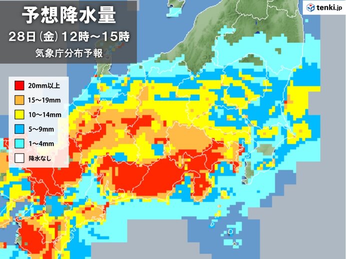 関東甲信　今日28日は広く本降り　激しい雨も　道路の冠水に注意　気温は大幅低下