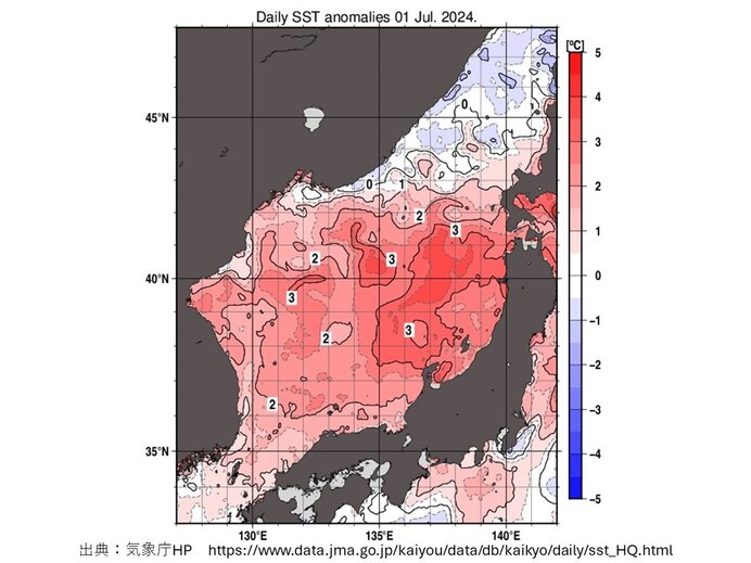 日本海の海面水温が平年より高い　海からも大量の水蒸気を補給