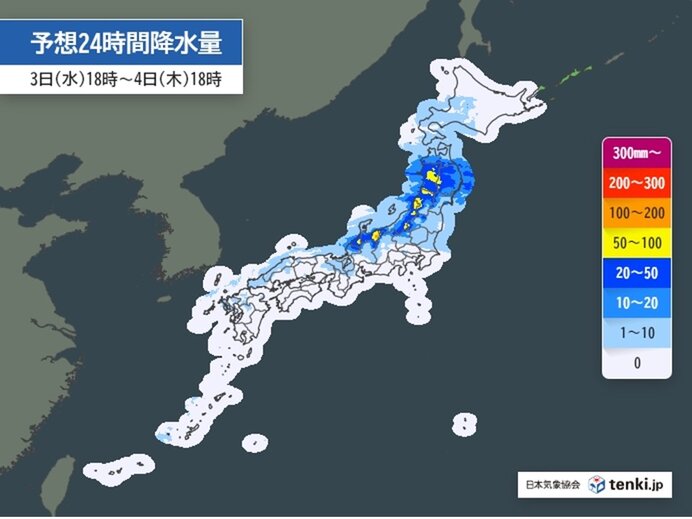 明日4日明け方にかけて　東北日本海側や北陸は短い時間で大雨
