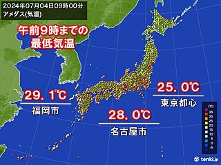 東京・名古屋・福岡など今年1番高い最低気温　午前中から30℃超　暑さが長時間続く