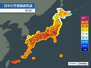 5日も猛暑　東海や関東の内陸を中心に体温並みの暑さ　広範囲に熱中症警戒アラート