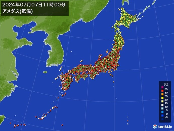 午前中から所々で35℃超え
