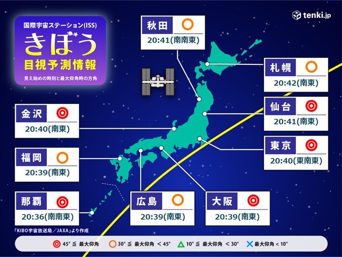 今夜「国際宇宙ステーション(ISS)きぼう」を見つけるチャンス　時刻や天気は?