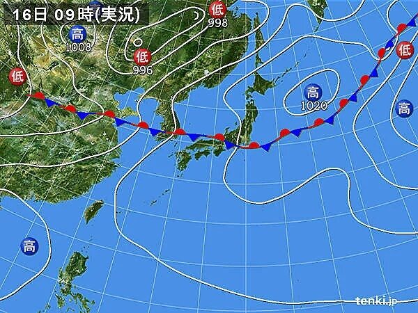 梅雨前線が停滞　前線の南側を中心に広く大気不安定