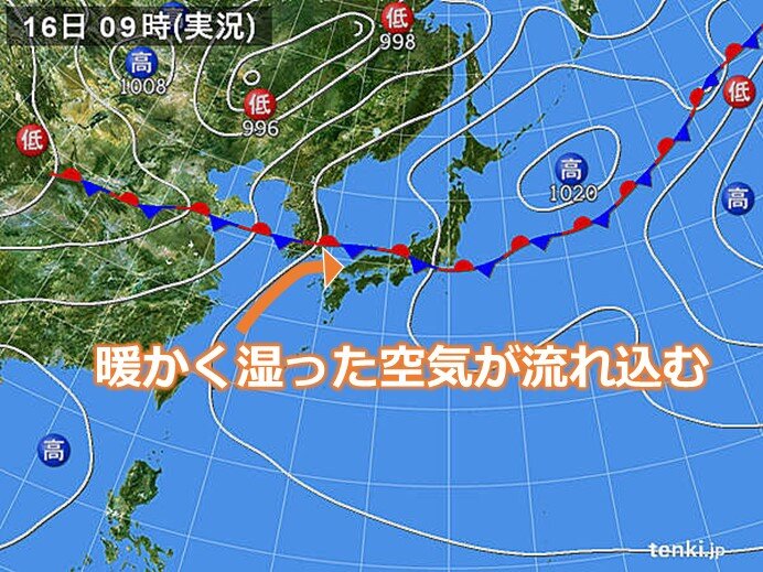 今日16日(火)夕方から　日本海側を中心に局地的に激しい雨や雷雨に