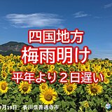 四国で梅雨明け　平年より2日遅い　猛烈な暑さが続く　万全の熱中症対策を