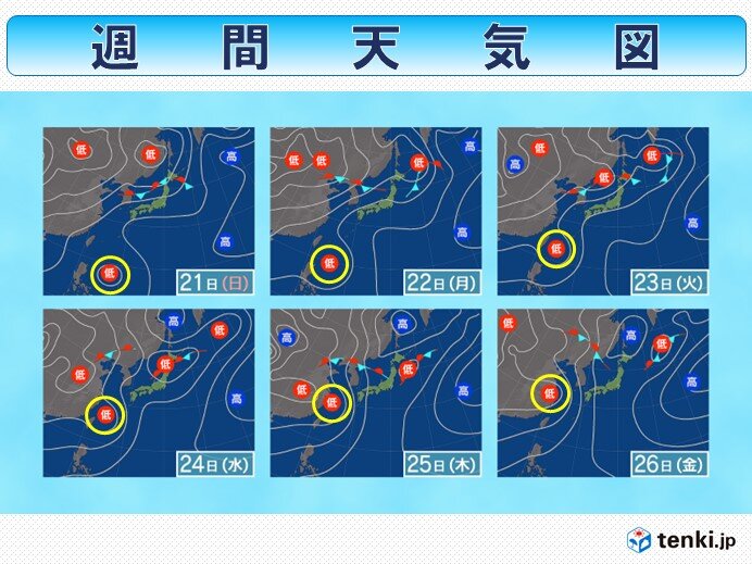 この先しばらくは高気圧に覆われるが、来週後半は熱帯擾乱の動きに注意