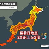 明日21日は更に酷暑　猛暑日地点は200地点以上と今日の2倍　危険な暑さ長期戦