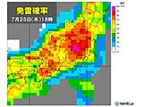 関東　今日の午後　平野部でもゲリラ豪雨のおそれ　発雷確率高く　落雷や突風に注意