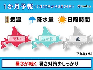 北海道の1か月予報　期間を通して暑さが続く　食品や体調管理など暑さ対策をしっかり