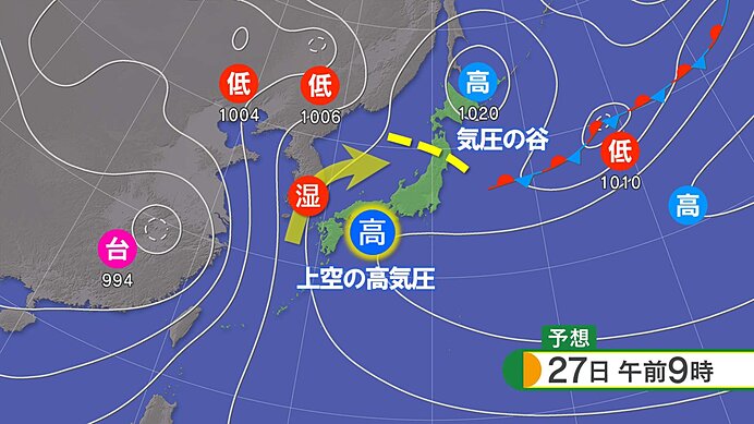 土曜日　西日本に上空の高気圧が大きく張り出す