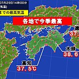 四国　高知と徳島で37℃台　各地で今季最高　40℃に迫る猛烈な暑さしばらく続く