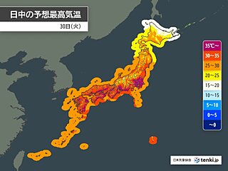 30日　九州から関東は危険な暑さが続く　熱中症に警戒　北陸や東北は所々で激しい雨