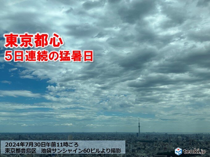 今日30日も午前中から体温を超える暑さ　都心は5日連続の猛暑日