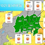 関東甲信　今日2日(金)も猛烈な暑さ　山沿いや内陸の一部でにわか雨