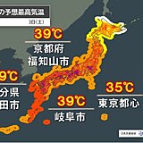 午前から猛暑日100地点超え　午後は酷暑エリア拡大　京都や岐阜など40℃に迫る