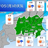 関東甲信　今日5日も猛暑　局地的に滝のような雨　その先も連日雨雲が発達