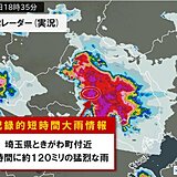 埼玉県ときがわ町付近で1時間に約120ミリ「記録的短時間大雨情報」発表