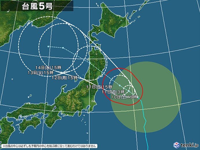 台風5号は北日本にかなり接近・上陸のおそれ　偏西風に乗れず影響長引く