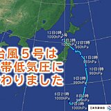 台風5号　熱帯低気圧に変わりました　動きが遅く　北日本では影響が長引く