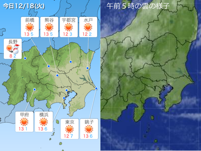 18日　関東　晴れて昼間は日差しあたたか