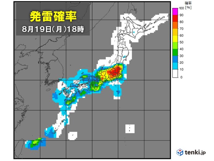 明日19日も関東甲信を中心に大気の状態が不安定