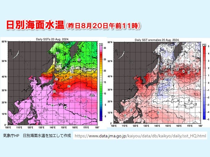 海面水温　西日本の南海上など平年より高い