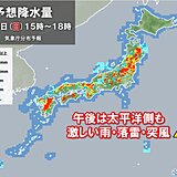 午前から日本海側で滝のような雨を観測　午後は関東など太平洋側でもゲリラ雷雨に注意