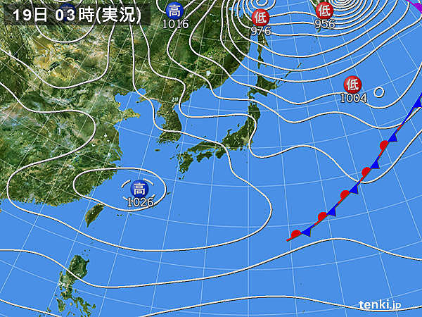 19日　太平洋側は日差し暖か　北は猛吹雪