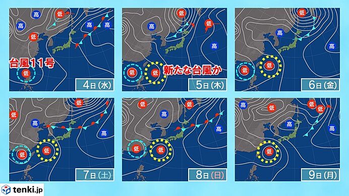 3日(火)～9日(月)　所々で雨　沖縄は新たな台風接近か