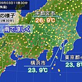 関東　曇天で気温上がらず　局地的に激しい雨　今夜は秋の気配か