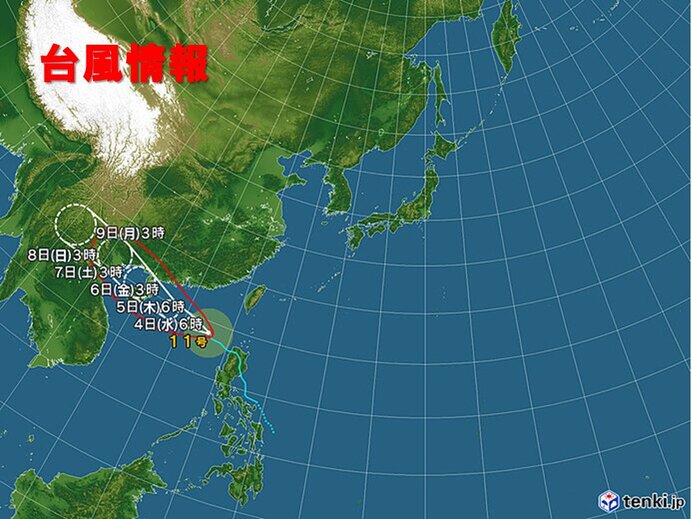 南の海上は積乱雲の発達しやすい状況