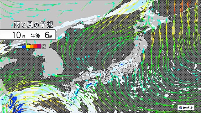 大気の状態不安定　激しい雨も