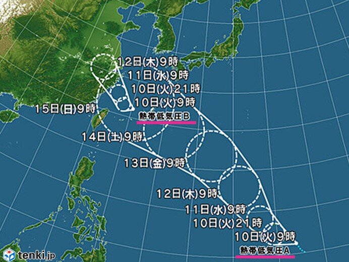 台風が11日にかけて相次いで発生か　宮古島の北にある熱帯低気圧も台風に発達予想