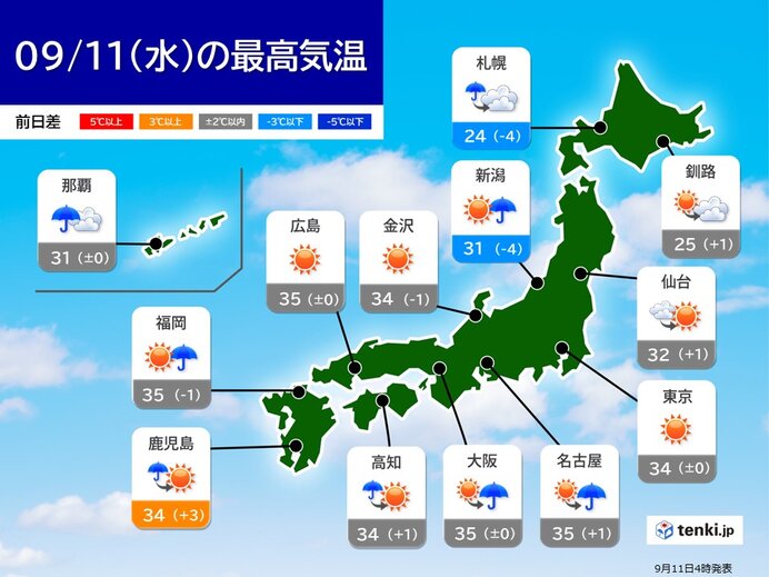 11日　大気の状態不安定　晴れても天気急変　激しい雨や雷雨も