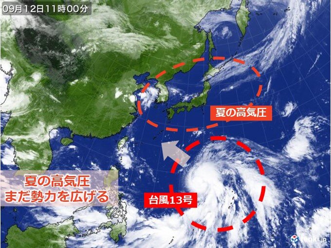 日本付近には暑さをもたらす夏の高気圧