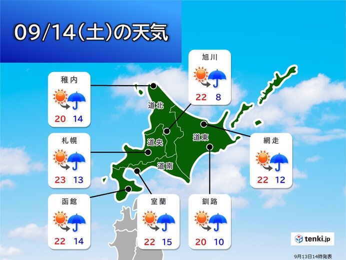 明日は晴れるが、秋の空気　天気の移り変わりは早く、夜には雨が降る