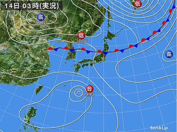 台風が沖縄や奄美へ　本州の東には高気圧