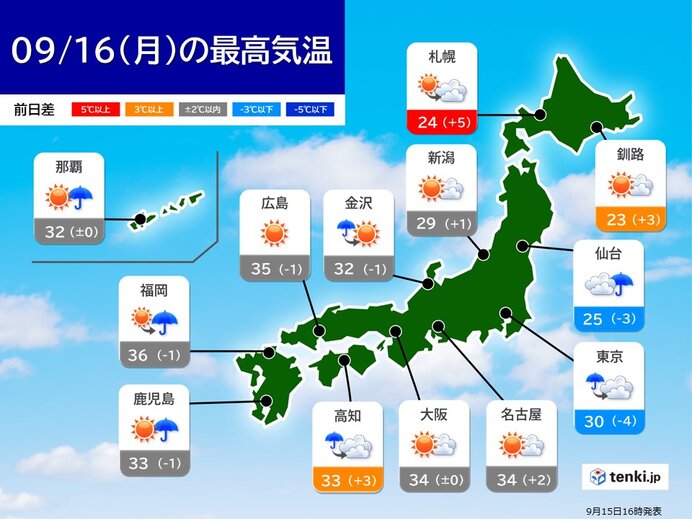 3連休最終日は東京都心も雨