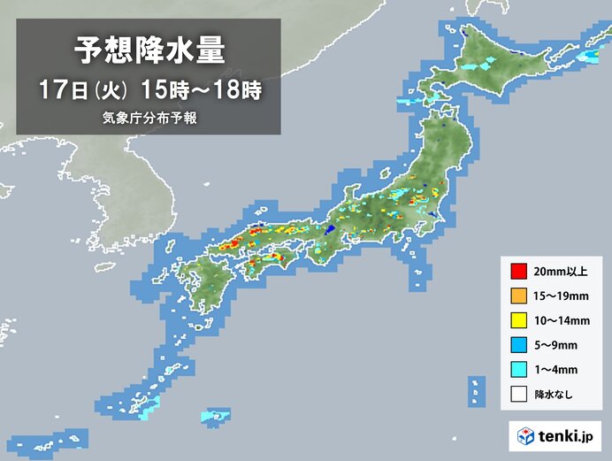 突然の雨に注意　雷を伴った激しい雨も