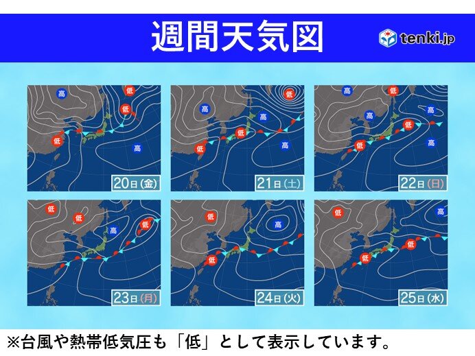 2週間天気前半:19日(木)～25日(水)　3連休の天気