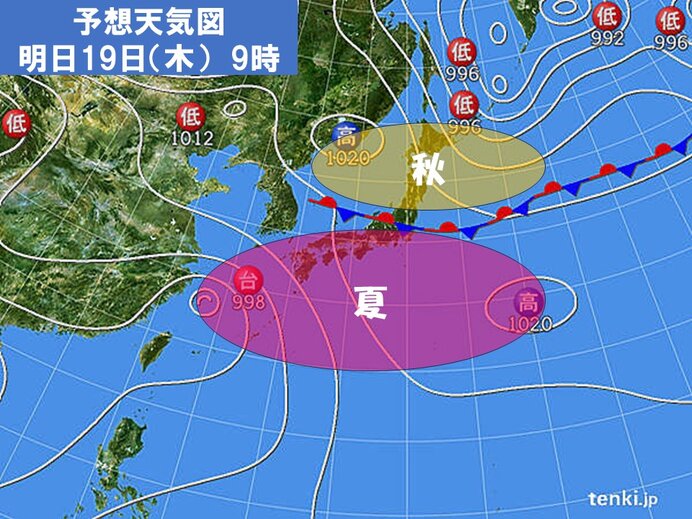 明日19日(木)も関西は夏の空気に覆われる