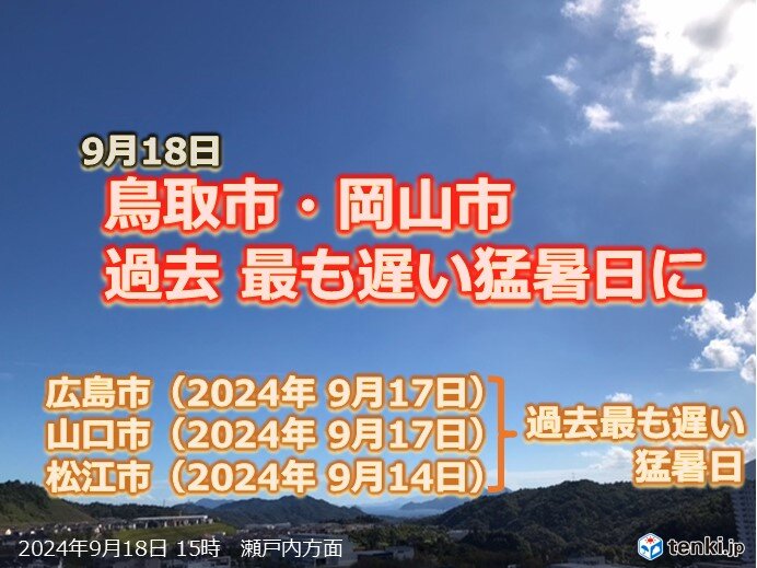 9月後半も長引く猛暑　中国地方各地で最も遅い猛暑日　記録更新