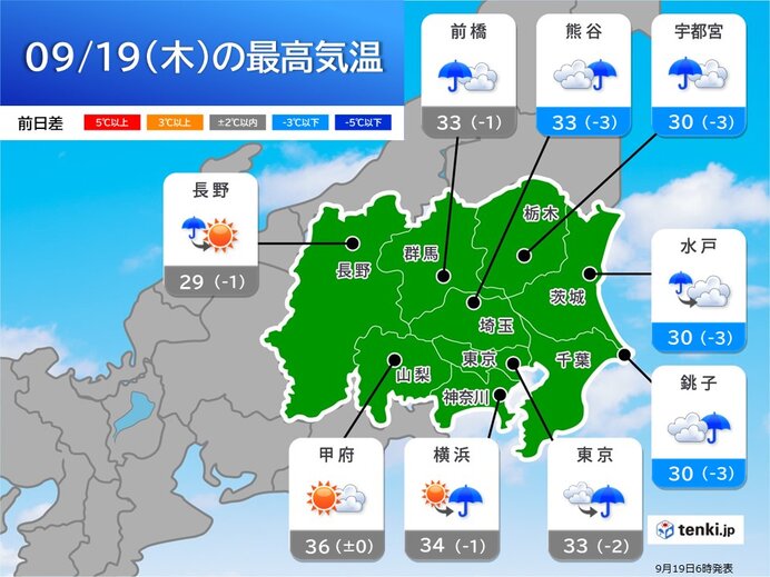 今日19日の関東　午後は局地的に激しい雷雨 　明日20日は再び猛暑日続出か