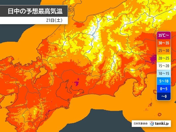 21日(土)　猛暑と急な雨や雷雨に注意