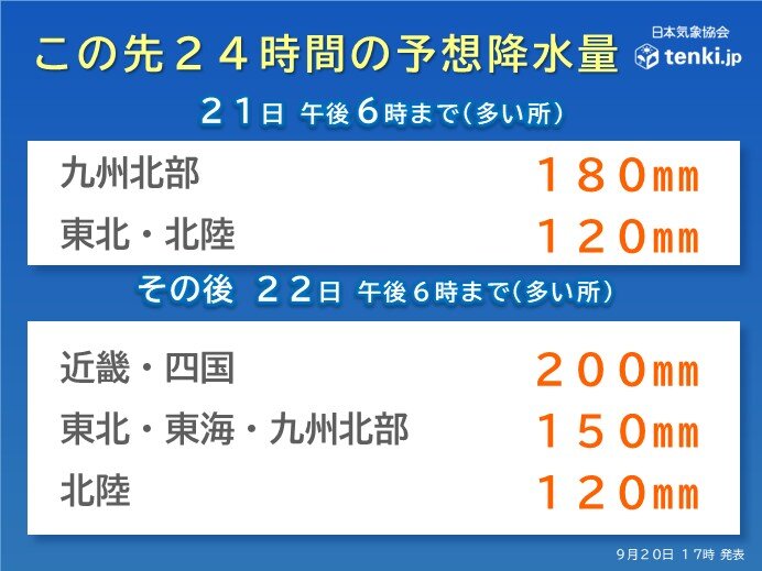 22日秋分の日　全国的に雨　大雨にも警戒