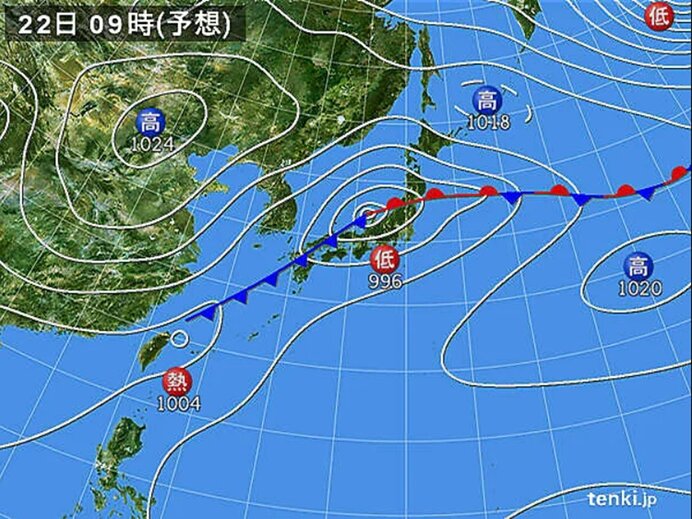 元台風14号は前線と一体化