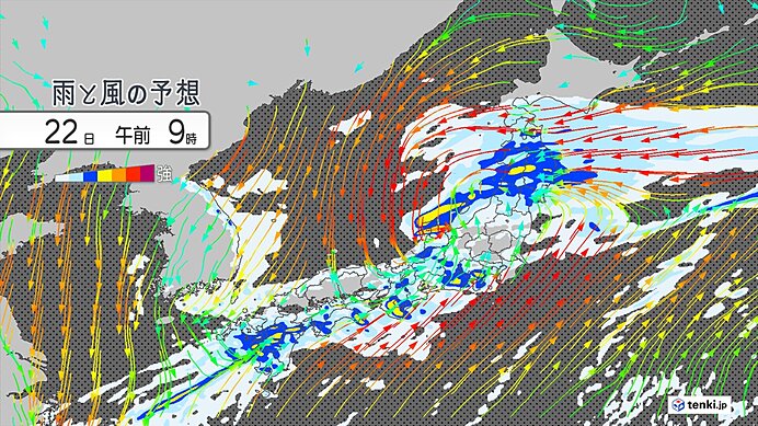 22日は広く大雨警戒