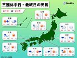 22日は広範囲で荒天　北陸・東北は大雨厳重警戒　連休最終日は回復も蒸し暑い