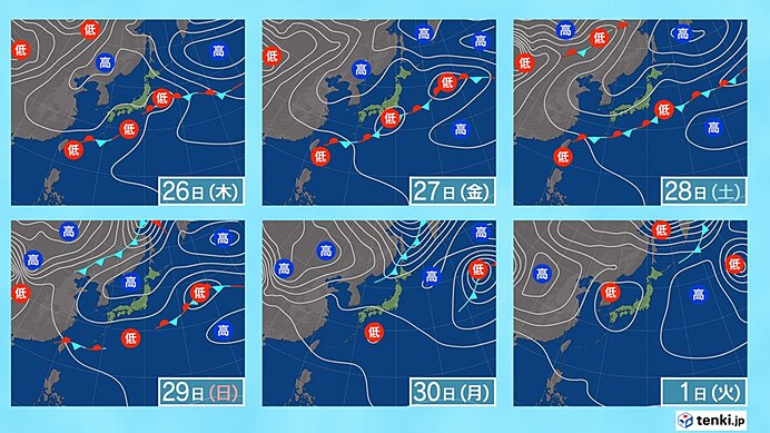 25日(水)～10月1日(火)　カラッとした暑さ　所々で雨